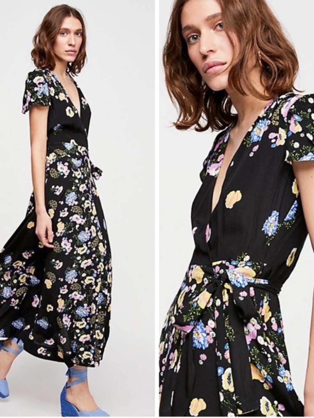 FREE PEOPLE JESS WRAP MIDI BOHO FLOW DRESS
